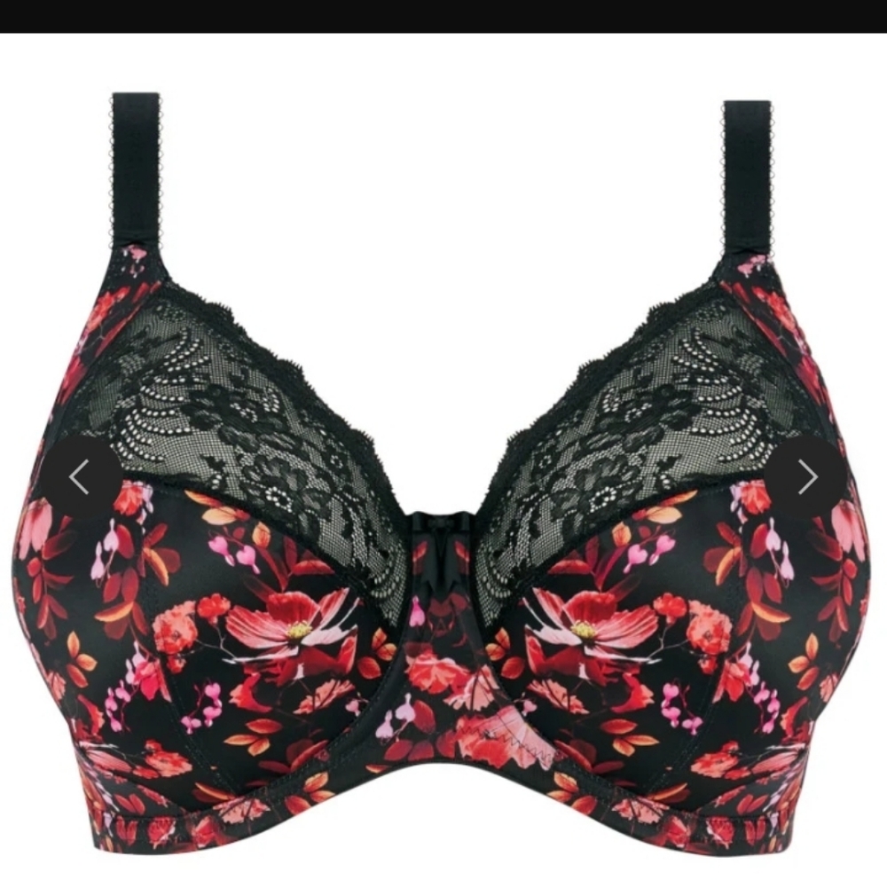 Elomi Floral Lace Bra - Black and Red 38J